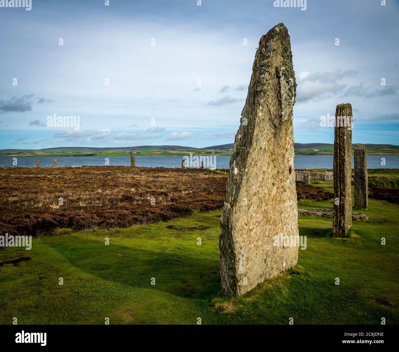 The Ring of Brodgar Neolithic henge and stone circle on Mainland Orkney, Scotland, UK Stock Photo