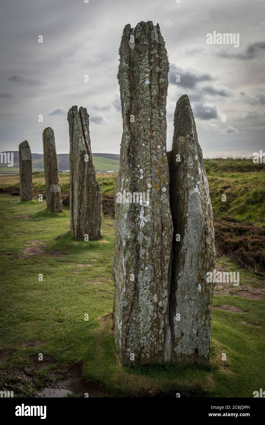 The Ring of Brodgar Neolithic henge and stone circle on Mainland Orkney, Scotland, UK Stock Photo