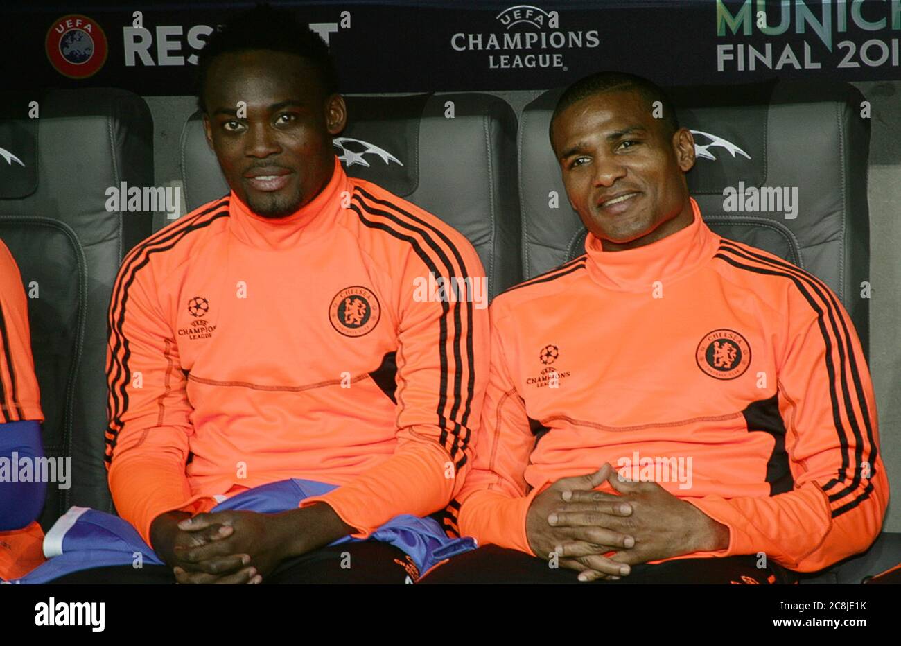 Michael Essien and Florent Malouda During the Champion League 2011- 2012, Bayern Munich  - FC Chelsea   on May 19, 2012 in Munich - Photo Laurent Lairys / DPPI Stock Photo