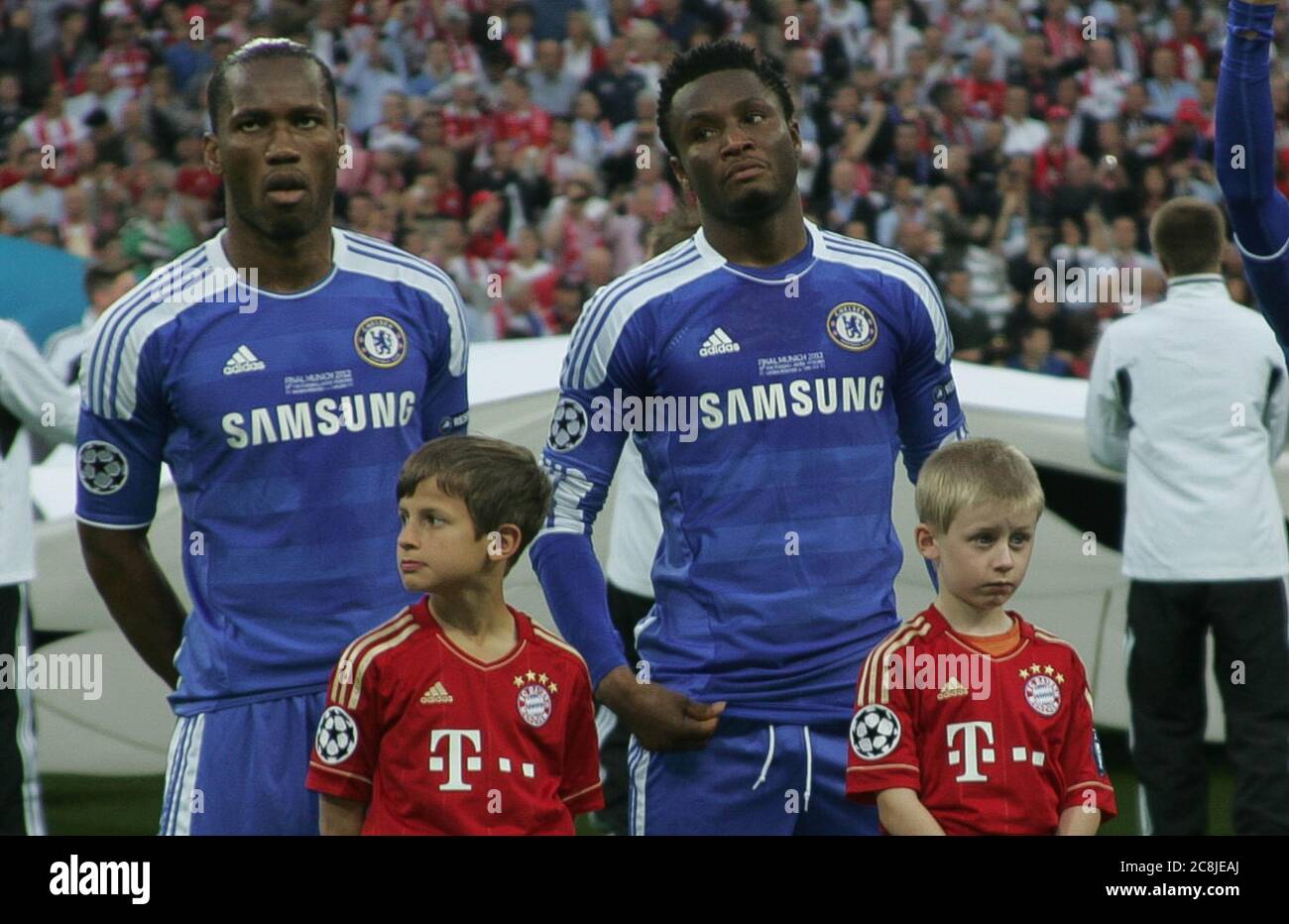 Didier Drogba and John Obi Mikel During the Champion League 2011- 2012, Bayern Munich  - FC Chelsea   on May 19, 2012 in Munich - Photo Laurent Lairys / DPPI Stock Photo