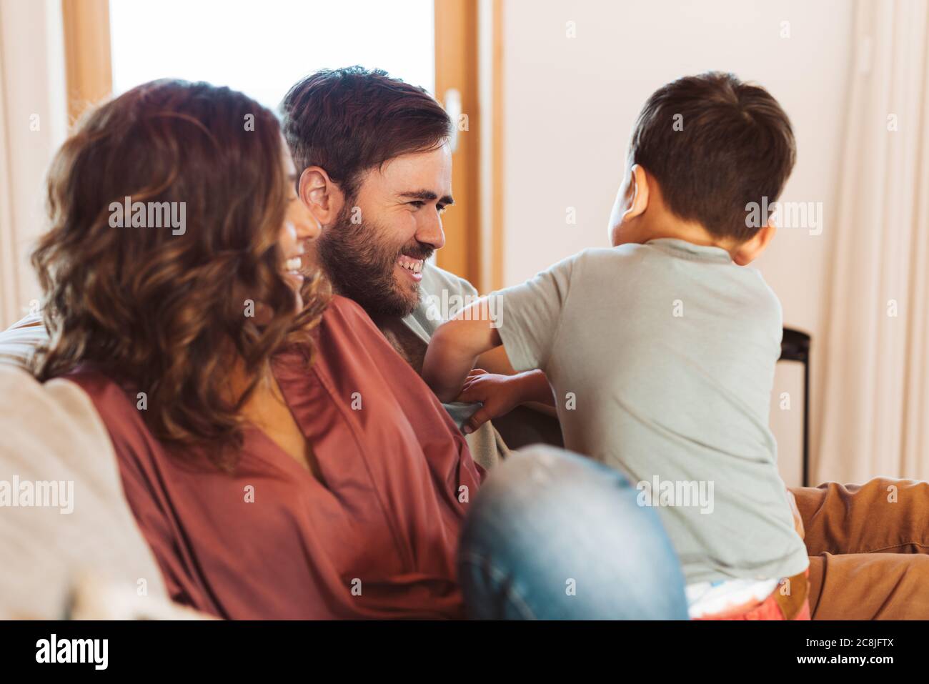 Young family having fun at home Stock Photo