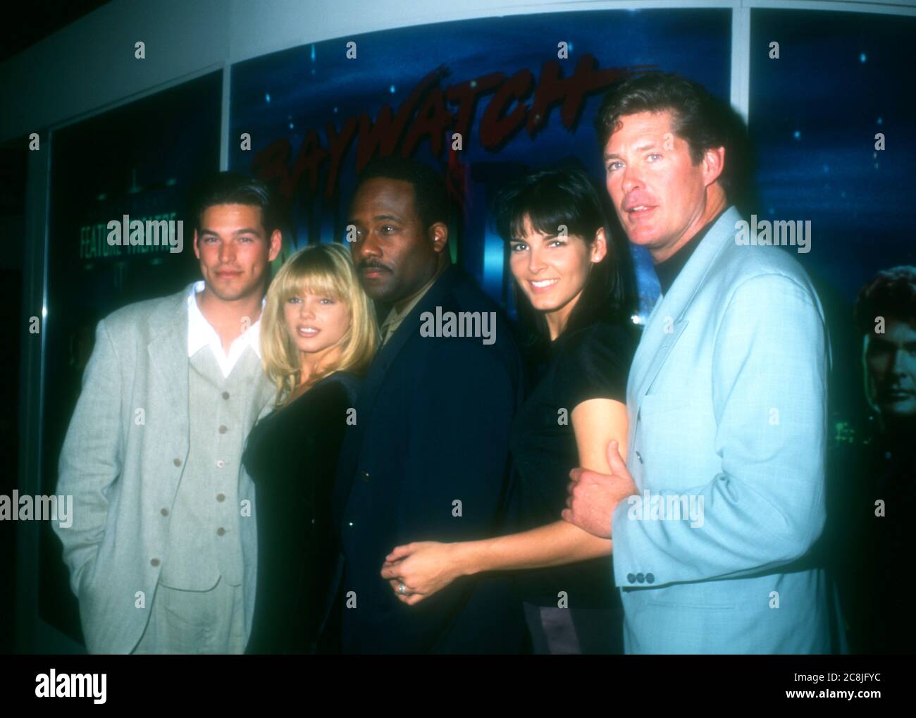 Las Vegas, Nevada, USA 23rd January 1996 Actor Eddie Cibrian, actress Donna D'Errico, actor Gregory Alan Williams, actress Angie Harmon and actor David Hasselhoff attend VSDA Convention on January 23, 1996 as Las Vegas Convention Center in Las Vegas, Nevada, USA. Photo by Barry King/Alamy Stock Photo Stock Photo