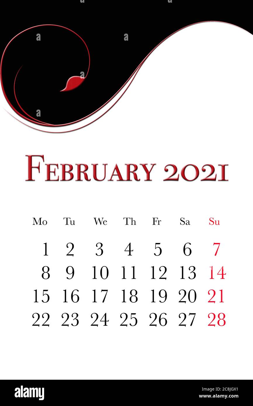 Calendar card for the month of February 2021 Stock Photo