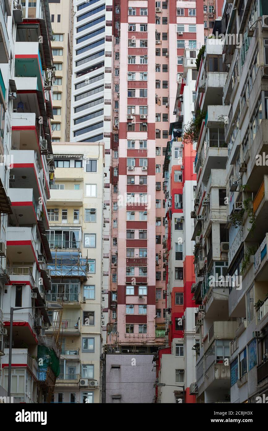 Tightly Spaced High Rise Apartment Buildings in Causeway Bay. Hong Kong. Stock Photo
