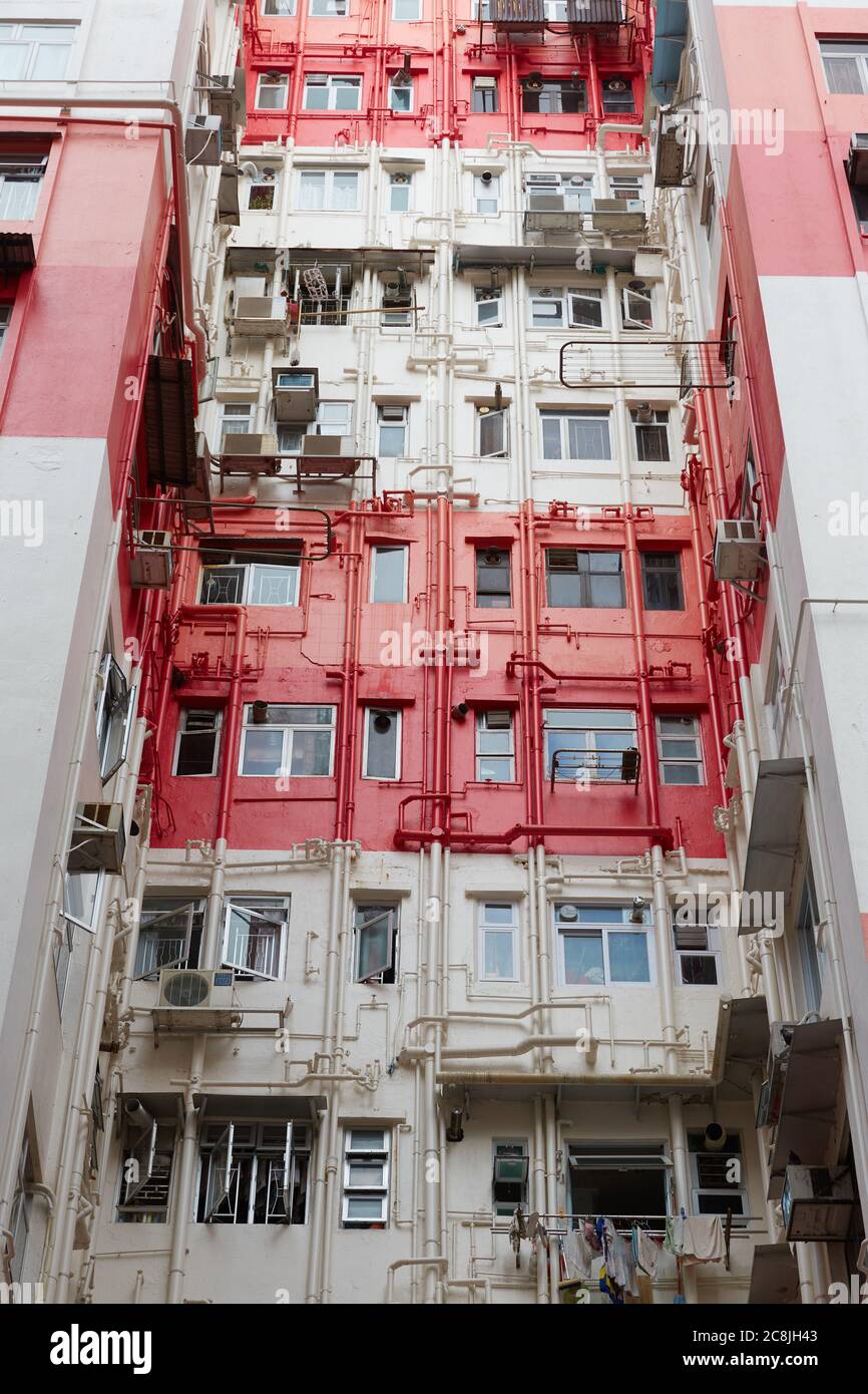 Tightly Spaced High Rise Apartment Buildings in Causeway Bay. Hong Kong. Stock Photo