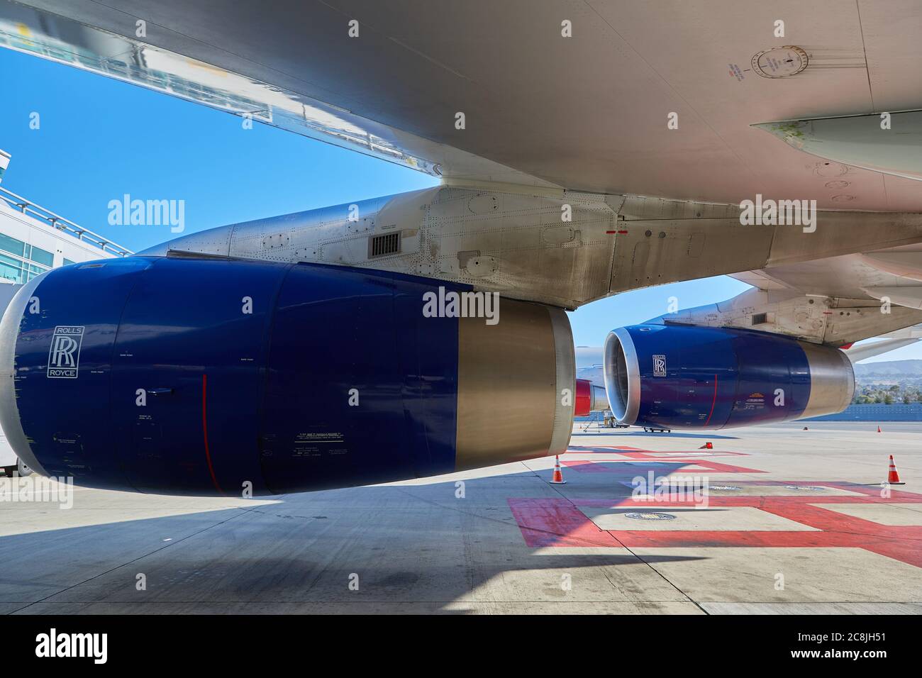 Jet Engines Of A British Airways Boeing 747-400 Parked At San Francisco International Airport, California, USA. Stock Photo