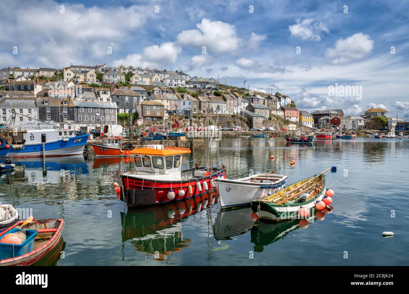 Fishing boats in Mevagissey Harbour, Cornwall, England, United Kingdom Stock Photo