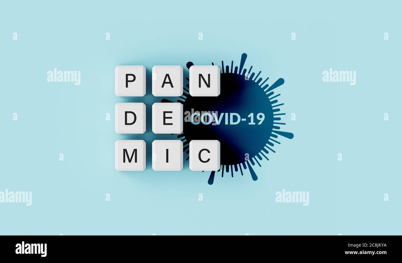 Pandemic word message on cubes 3d illustration Stock Photo
