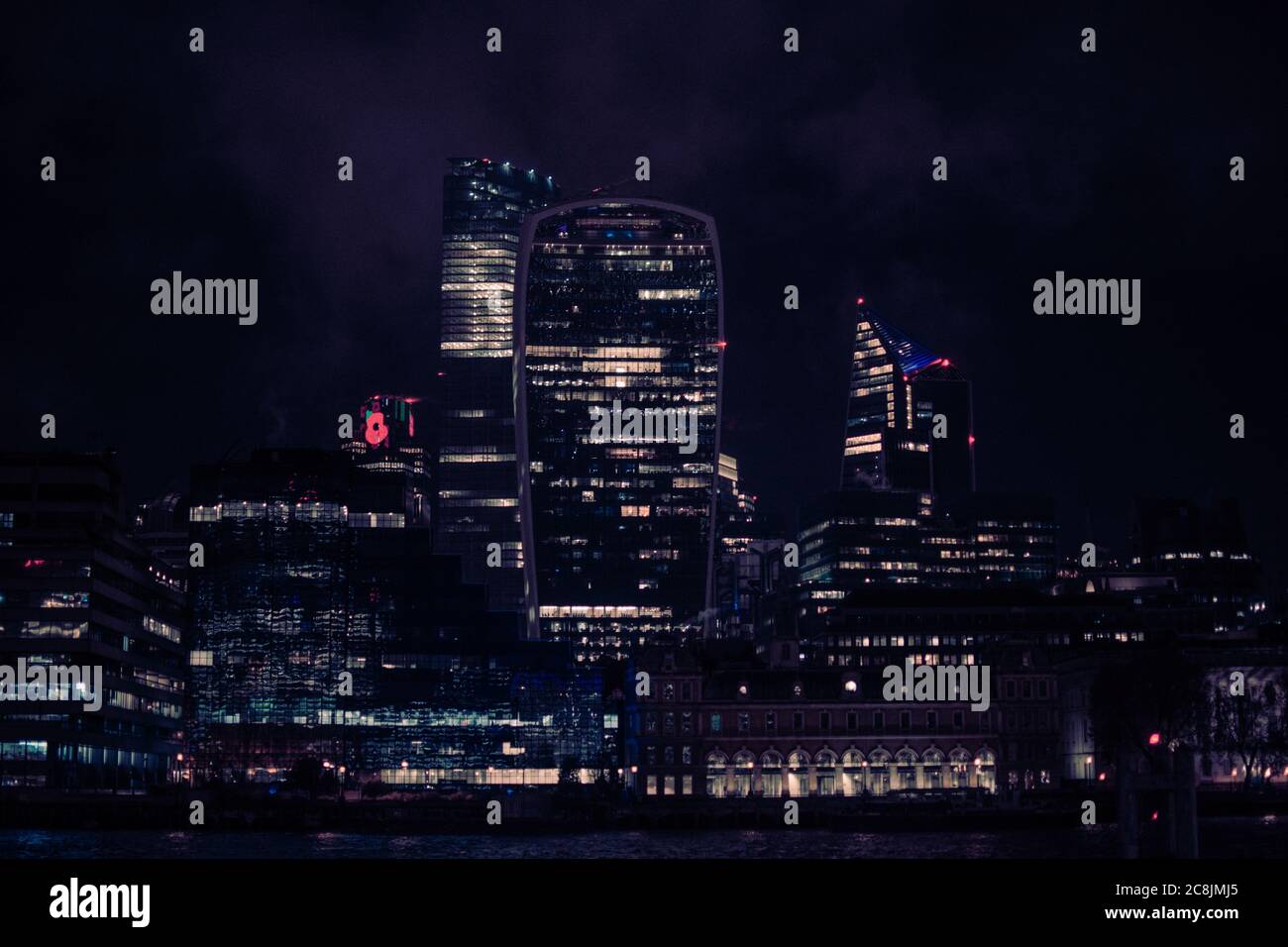 LONDON, UNITED KINGDOM - Nov 08, 2019: London Skyline and Tower Bridge at Night Stock Photo