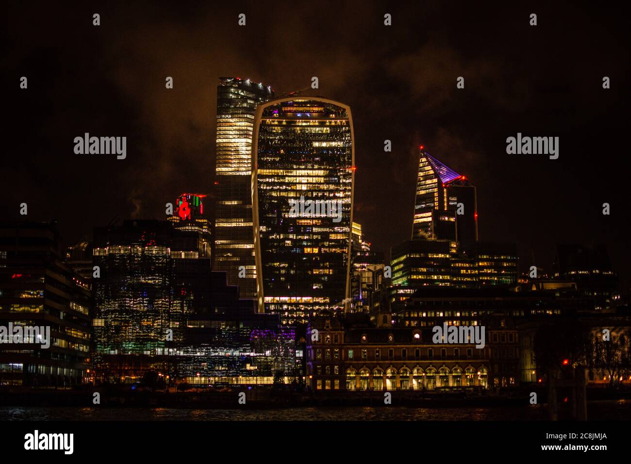 LONDON, UNITED KINGDOM - Nov 08, 2019: London Skyline and Tower Bridge at Night Stock Photo