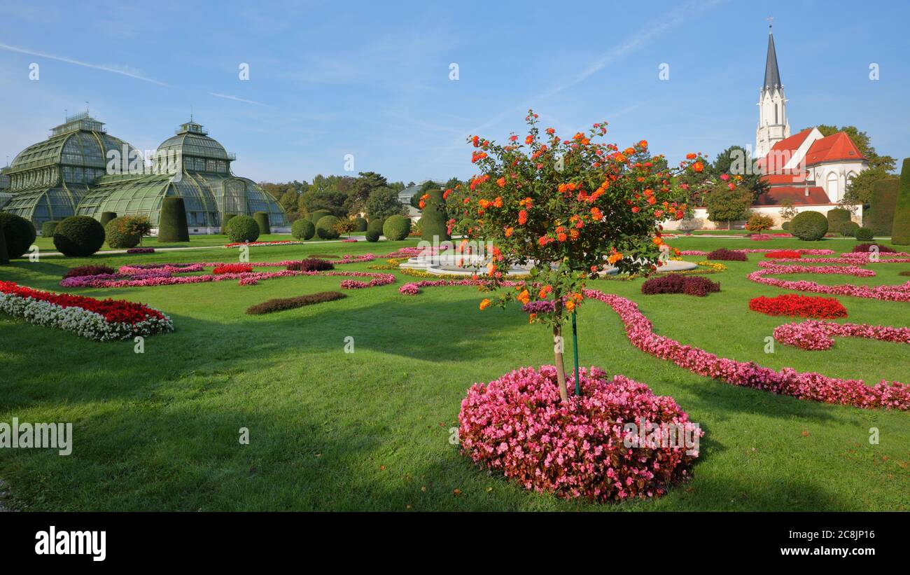 Green house Palmenhaus Schonbrunn in Schonbrunn palace park, Vienna, Austria Stock Photo