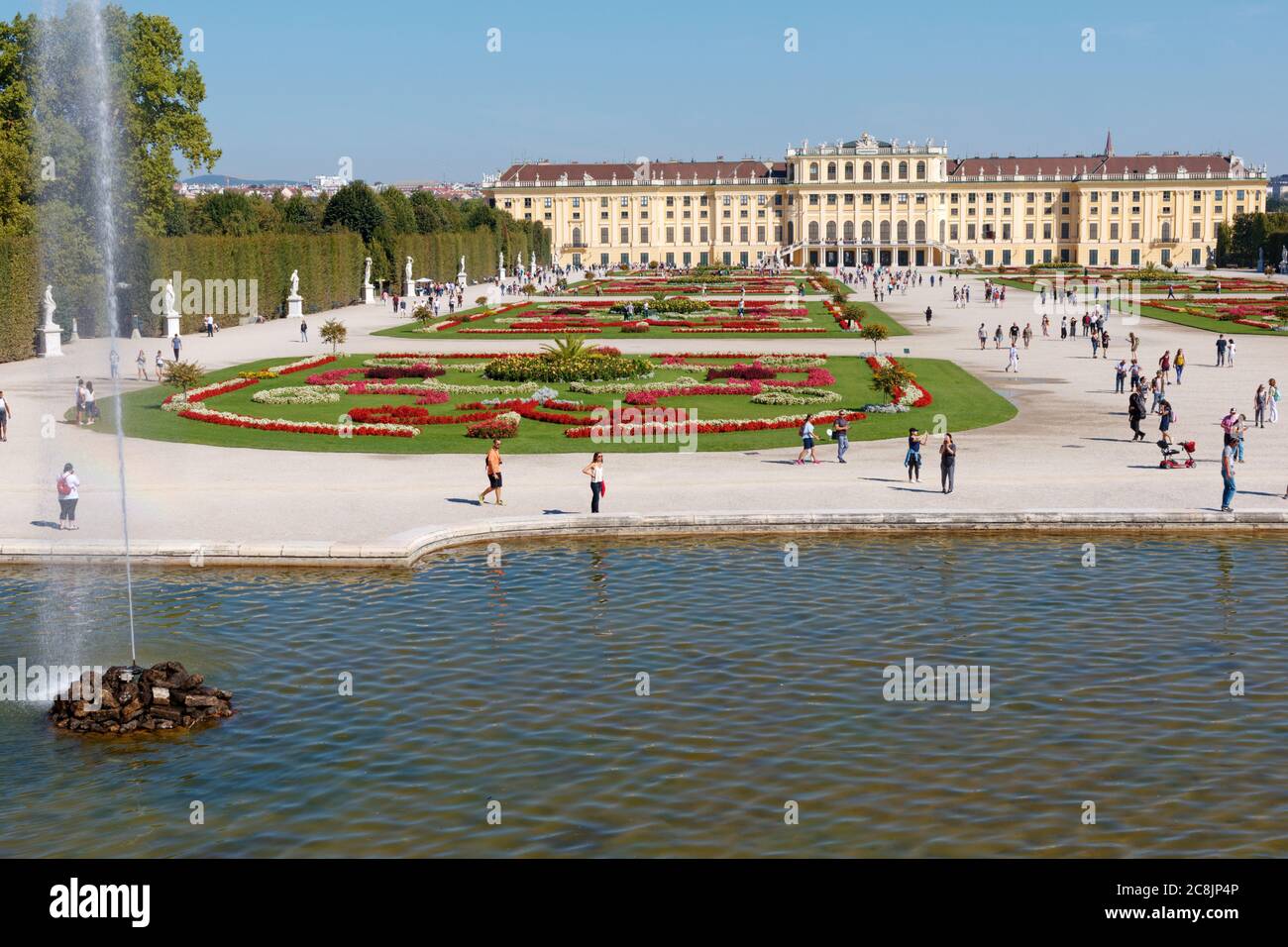 Schonbrunn palace, a former imperial summer residence. Schonbrunn palace,and gardens is listed as UNESCO World Heritage site Stock Photo
