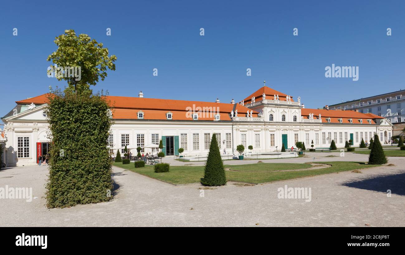 Southern facade of Lower Belvedere palace. This Baroque palace was built in 1712-1715 as a summer residence for Prince Eugene of Savoy Stock Photo