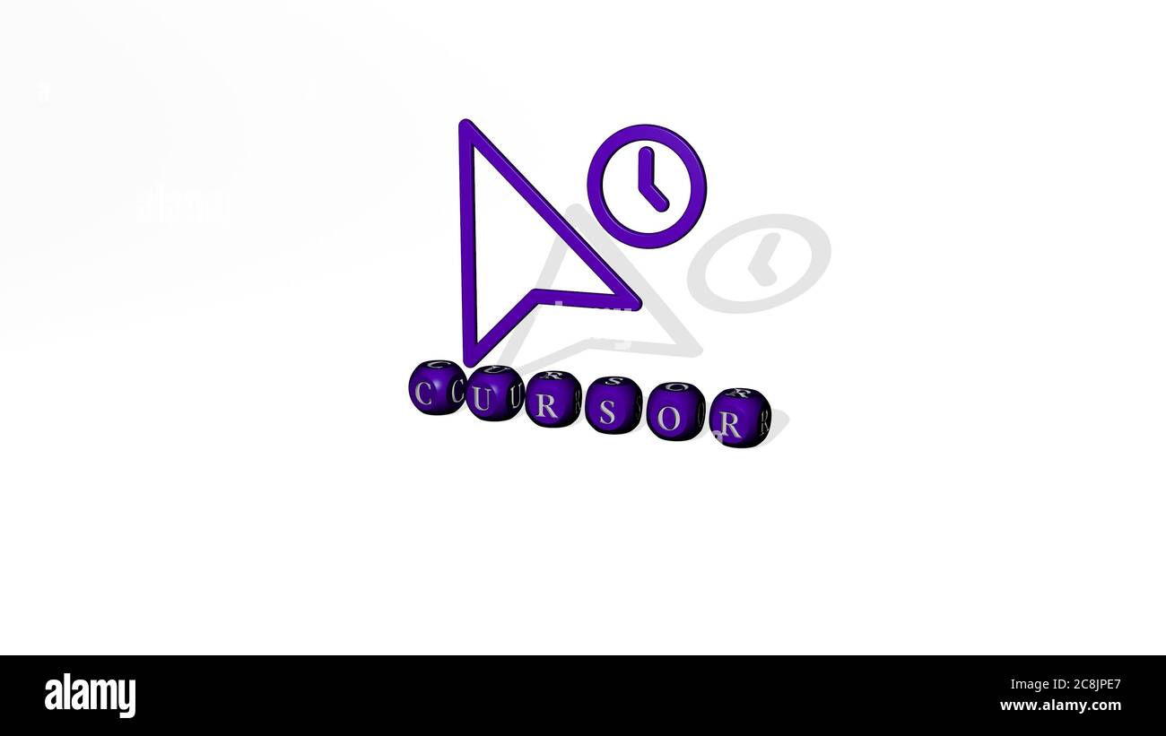 3D illustration of CURSOR graphics and text made by metallic dice ...