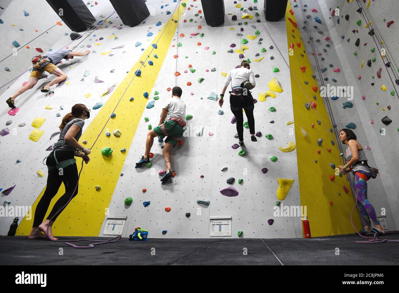 Climbers At The Castle Climbing Centre Near Finsbury Park In North London As Indoor Gyms Swimming