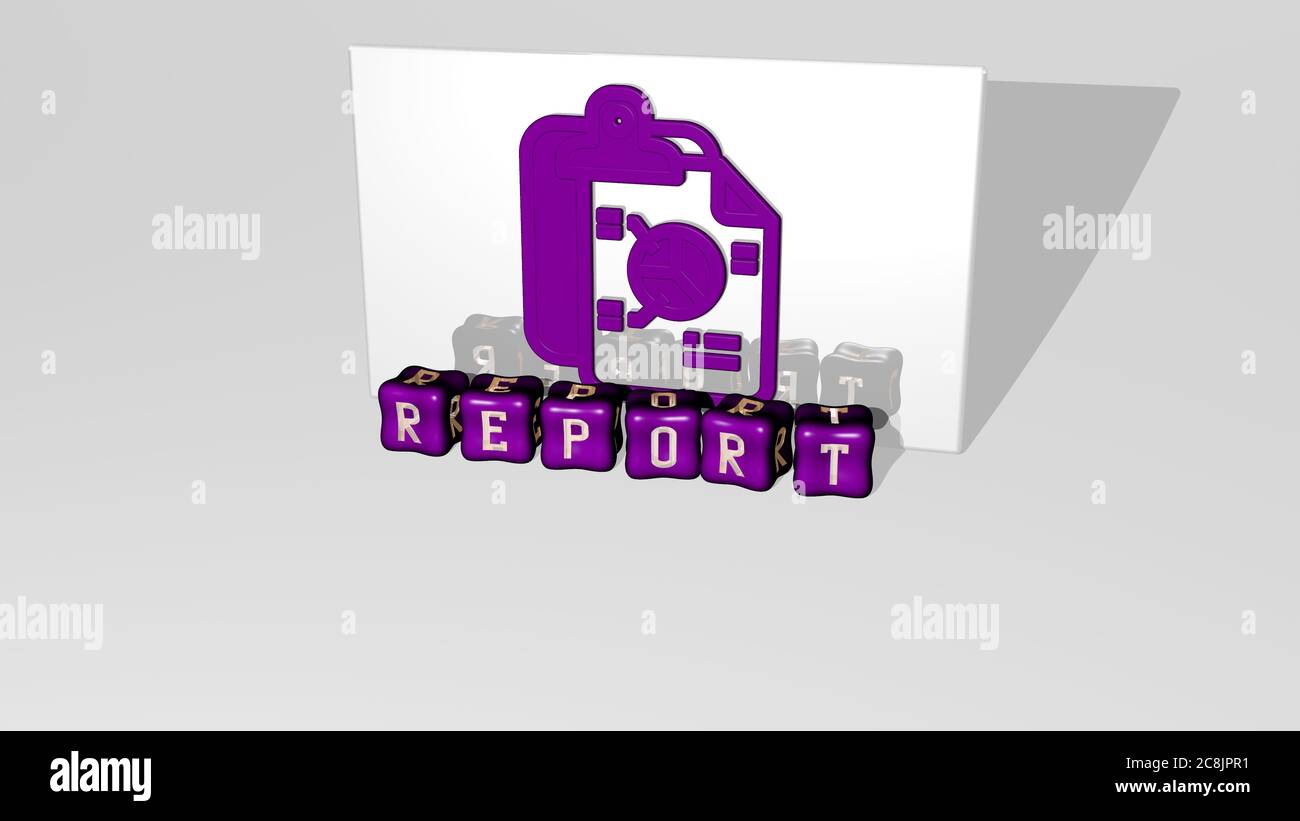 3D representation of REPORT with icon on the wall and text arranged by ...