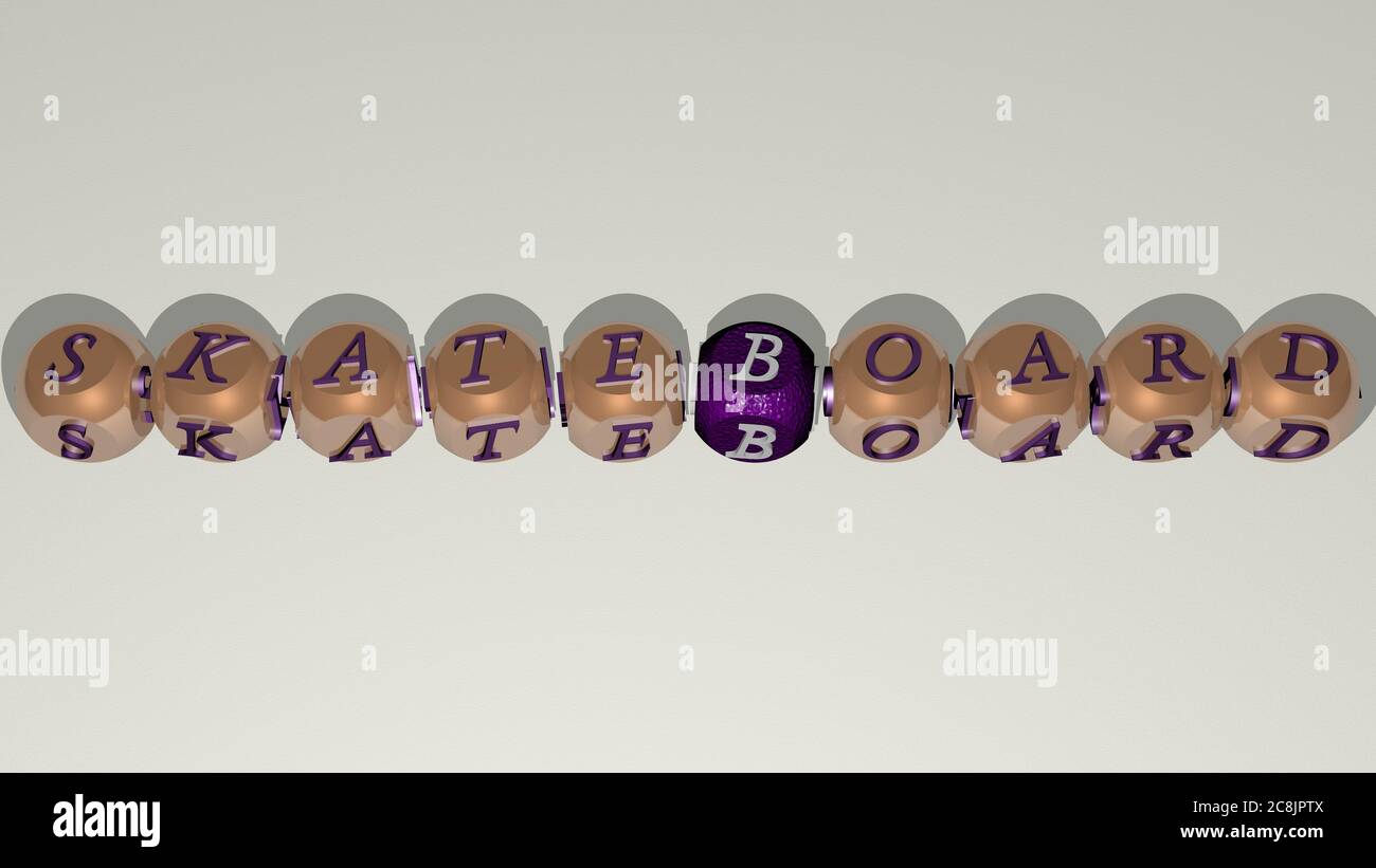 crosswords of SKATEBOARD arranged by cubic letters on a mirror floor