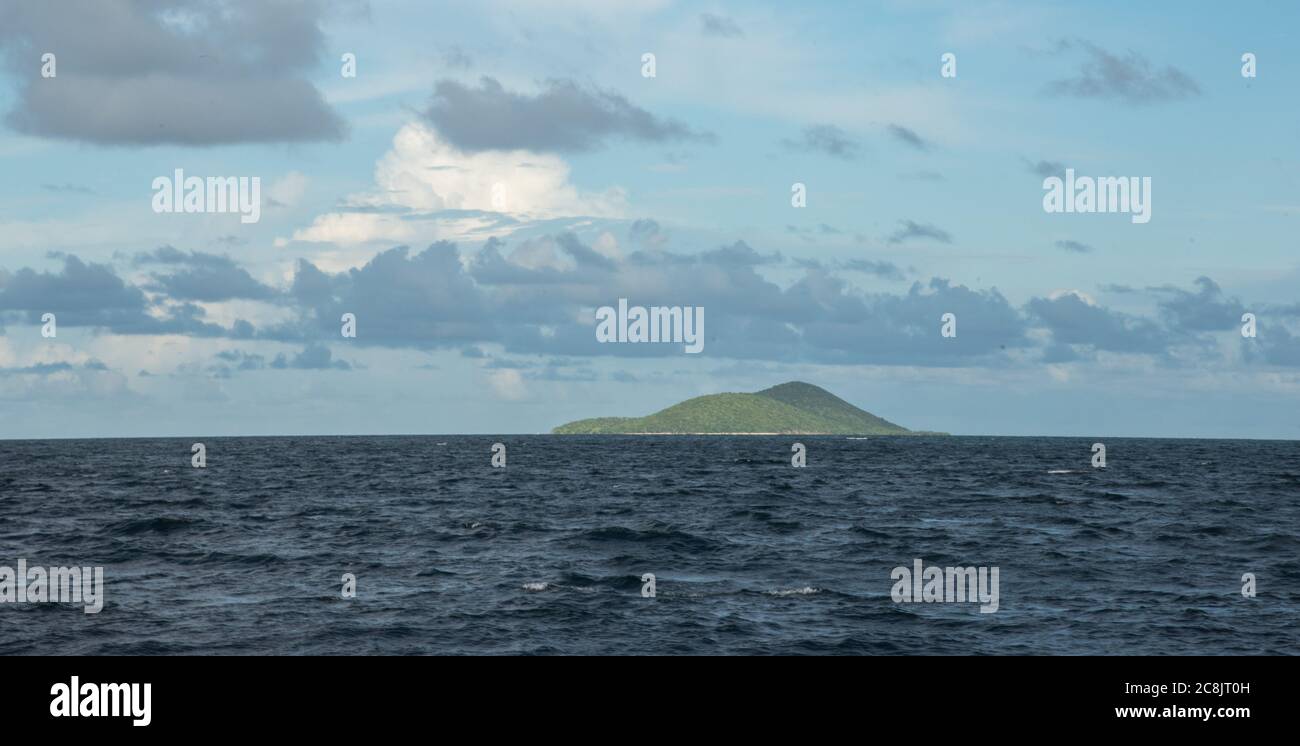 View of remote island in the Caribbean Sea from the waters off of Christiansted in St. Croix in the USVI Stock Photo