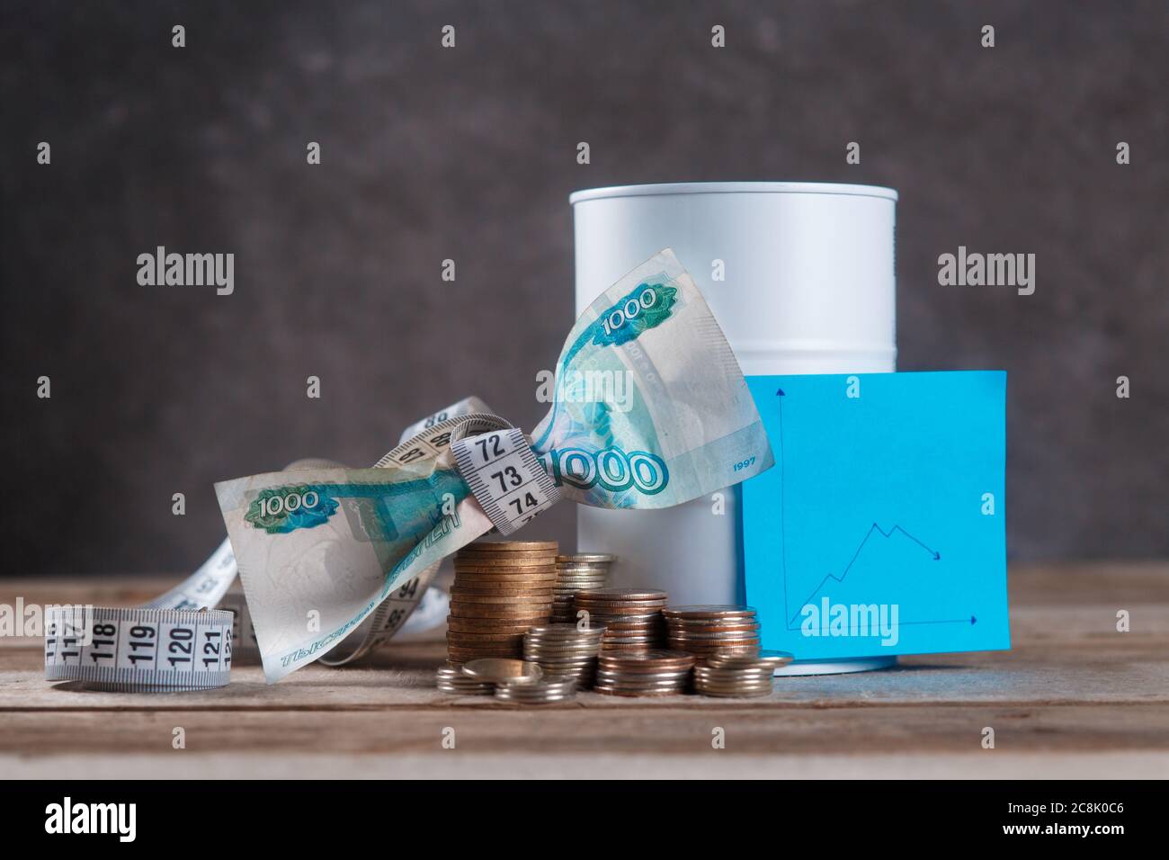 financial crisis of oil. Currency decline and deterioration in living standards Stock Photo
