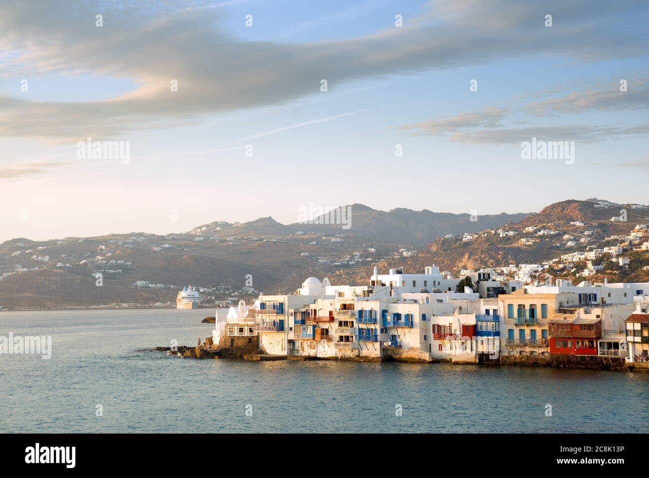 Mykonos bay and houses by the water Stock Photo