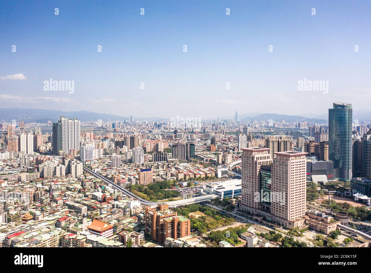 New Taipei City,Taiwan - Feb 1, 2020: This is a view of the Banqiao district in New Taipei where many new buildings can be seen, the building in the c Stock Photo