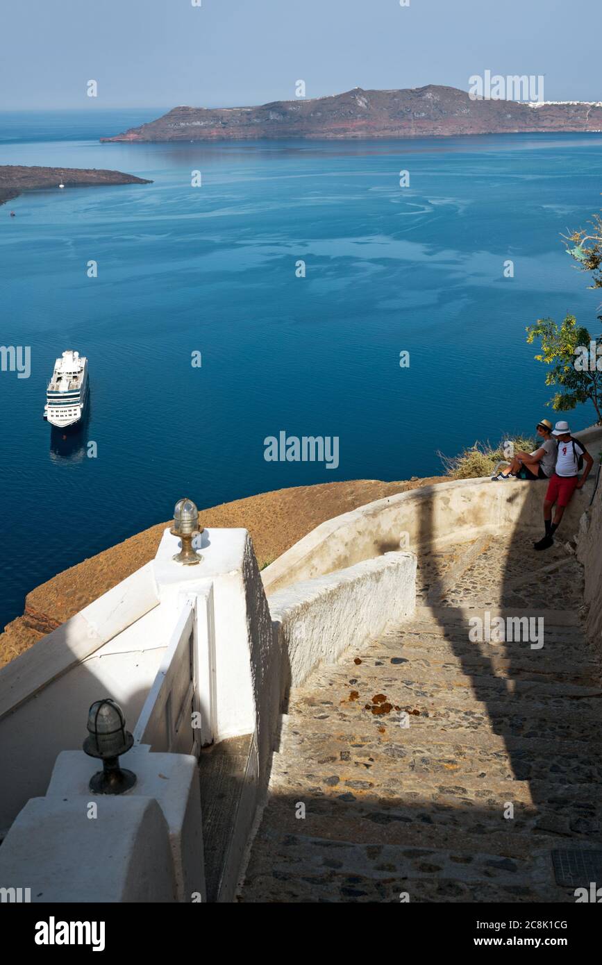 Sea view from a staircase on Oya, Greece Stock Photo
