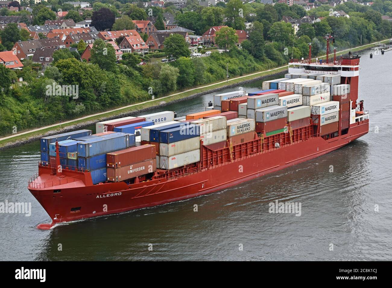 Feedervessel Allegro passing the Kiel Canal Stock Photo