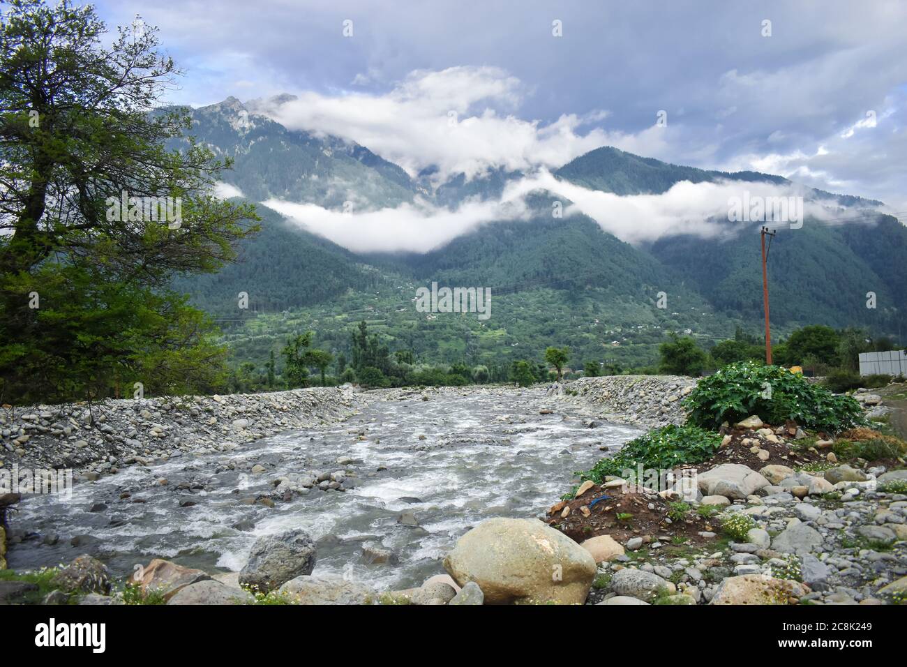 Beautiful view of hills and paddy fields at Kashmir valley India. Stock Photo