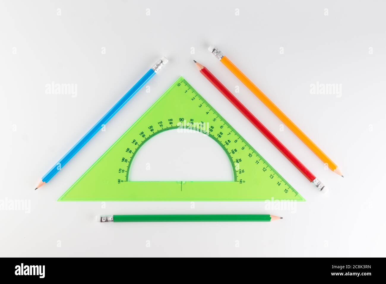 triangular ruler for studying at school isolated on a white background Stock Photo