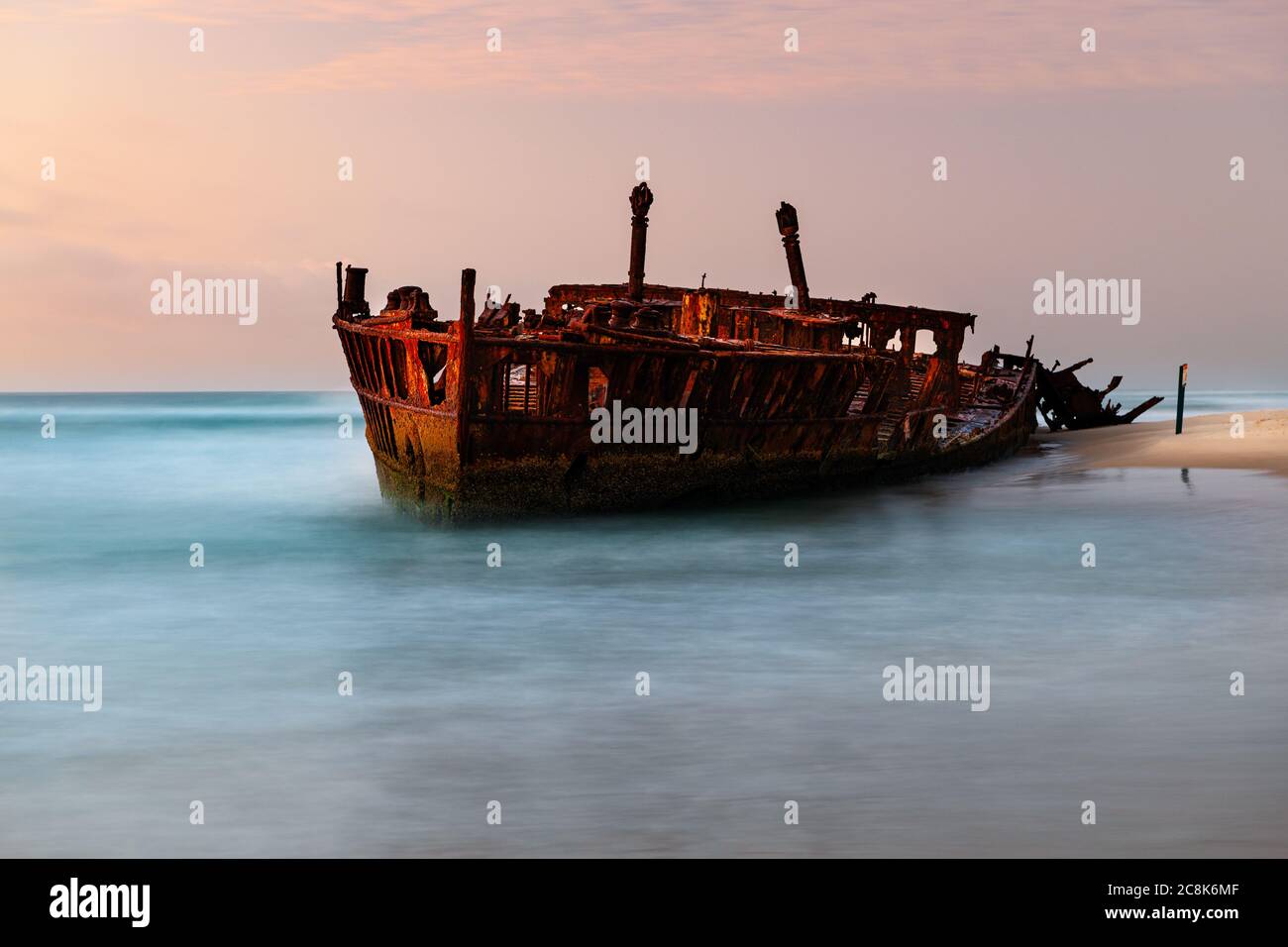 Famous Maheno shipwreck on Fraser Island. Stock Photo
