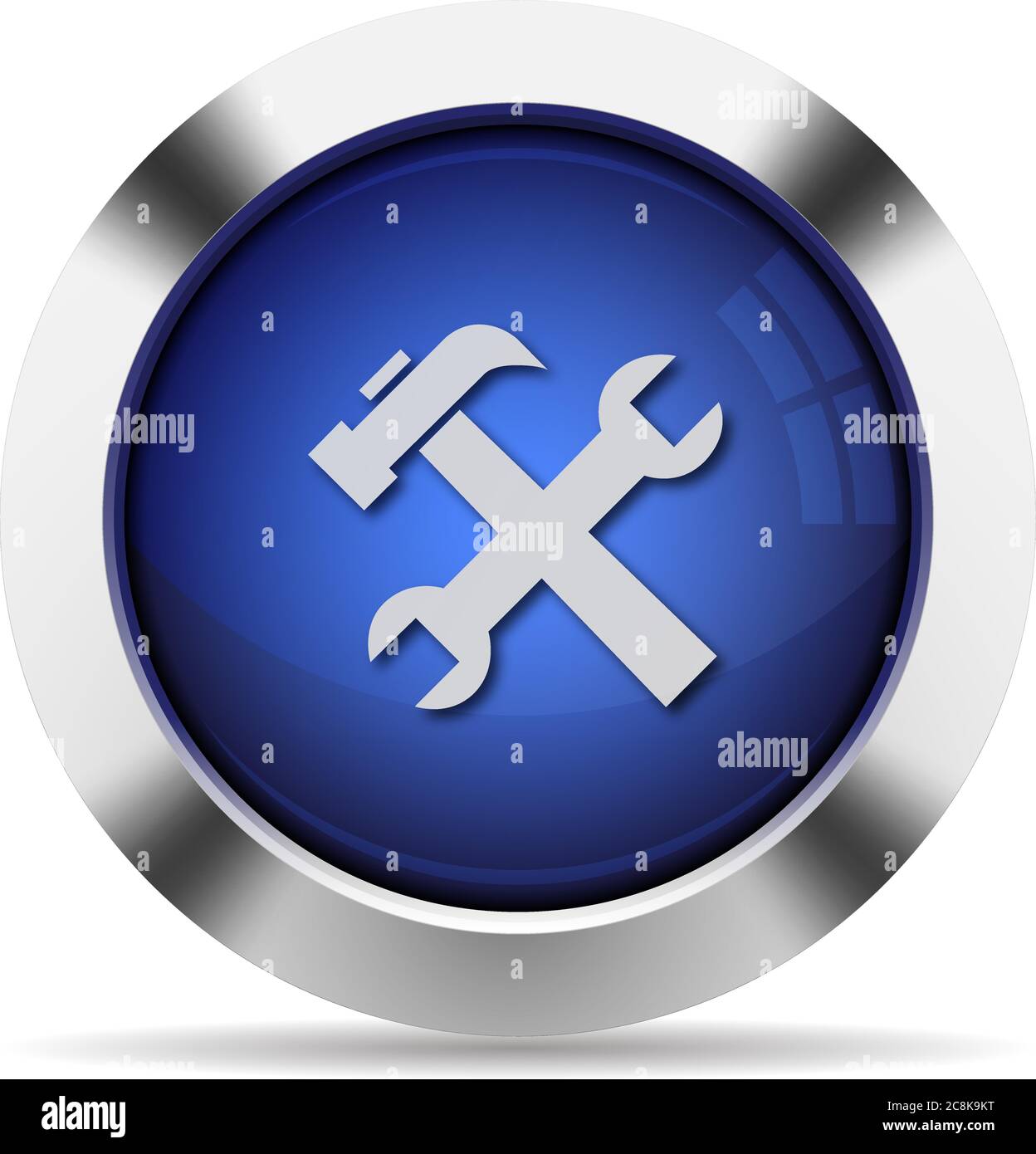 Blue glossy steel tools button Stock Vector
