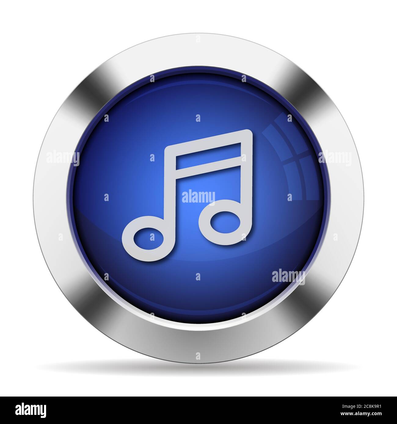 Blue glossy steel music button Stock Vector