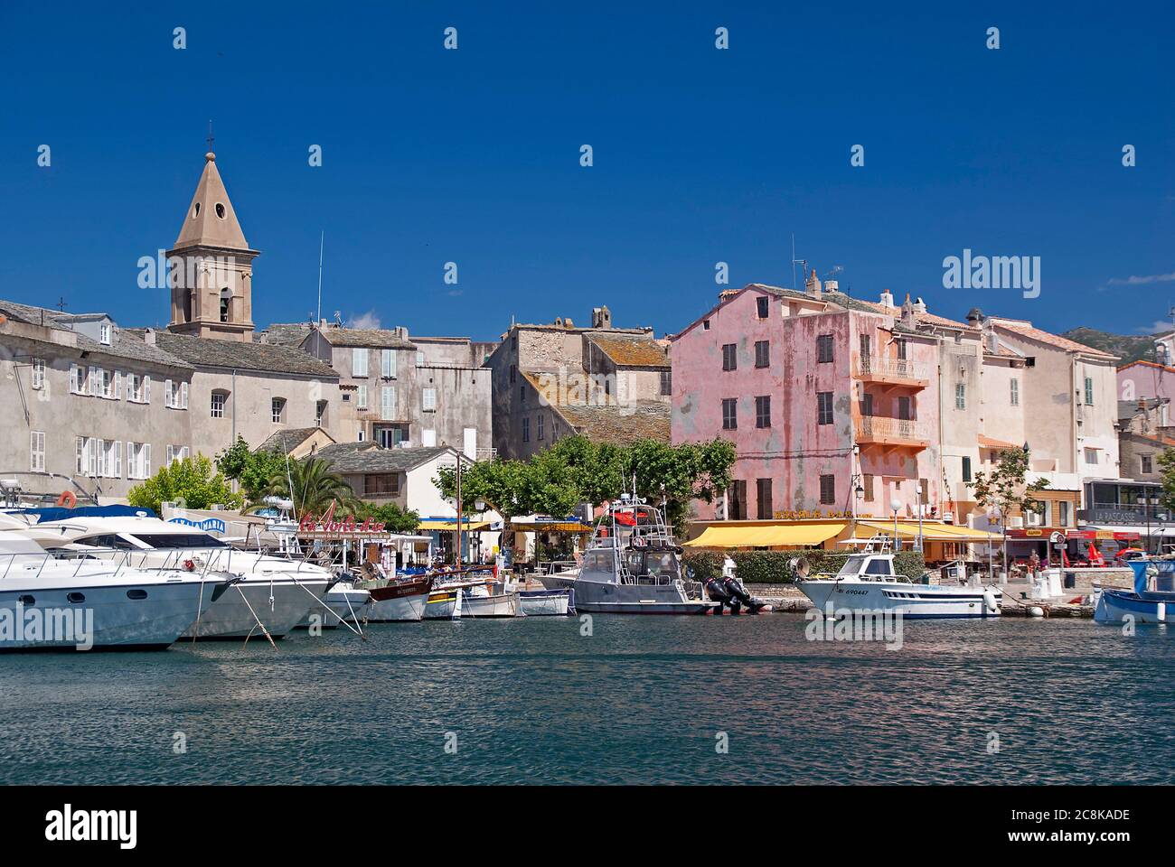St Florent in Corsica: the town and harbour Stock Photo