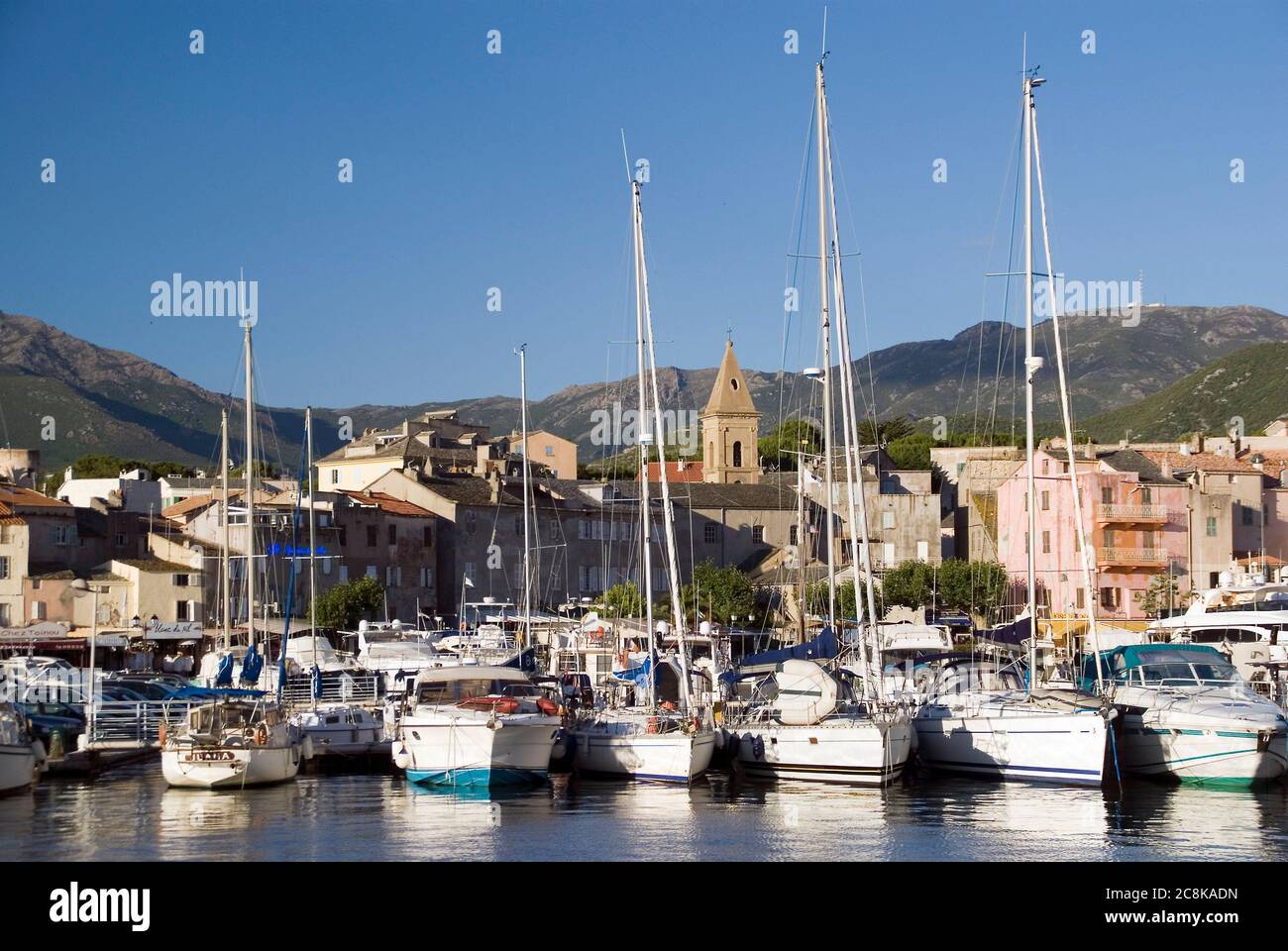 Golfe de Saint-Florent in Corsica: the town and harbour of St Florent Stock Photo
