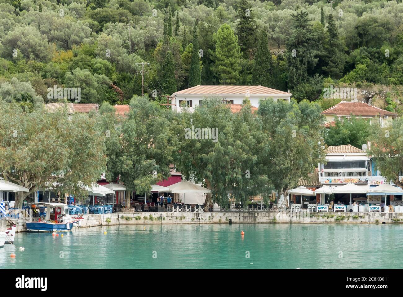 Lefkas in Greece: the pretty town and harbour of Vasiliki Stock Photo ...