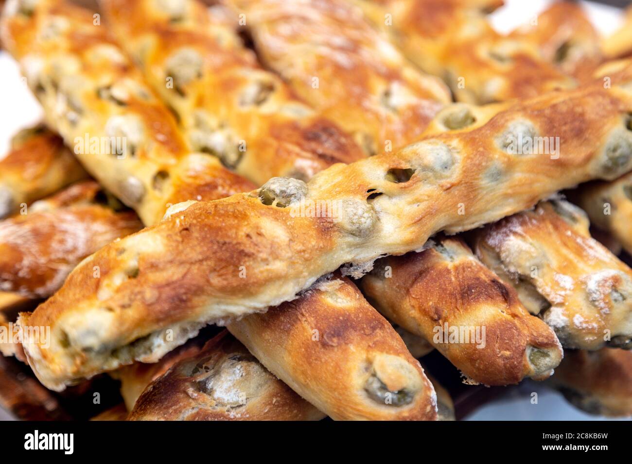 Olive bread sticks at Royal Artisan Bakery, London, UK Stock Photo