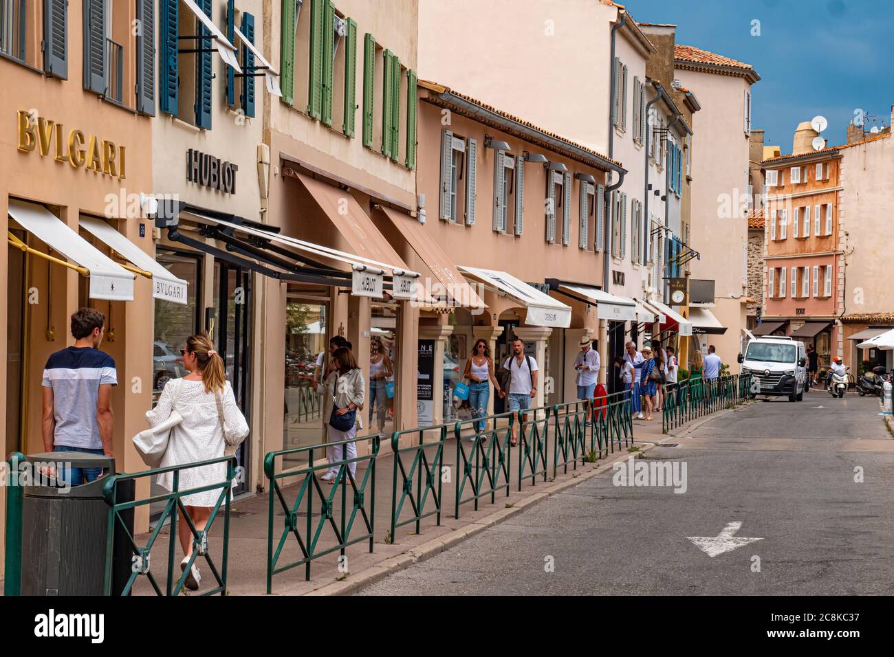 Luxury shops of all famous designers in Saint Tropez- ST TROPEZ, FRANCE - JULY 13. 2020 Stock Photo
