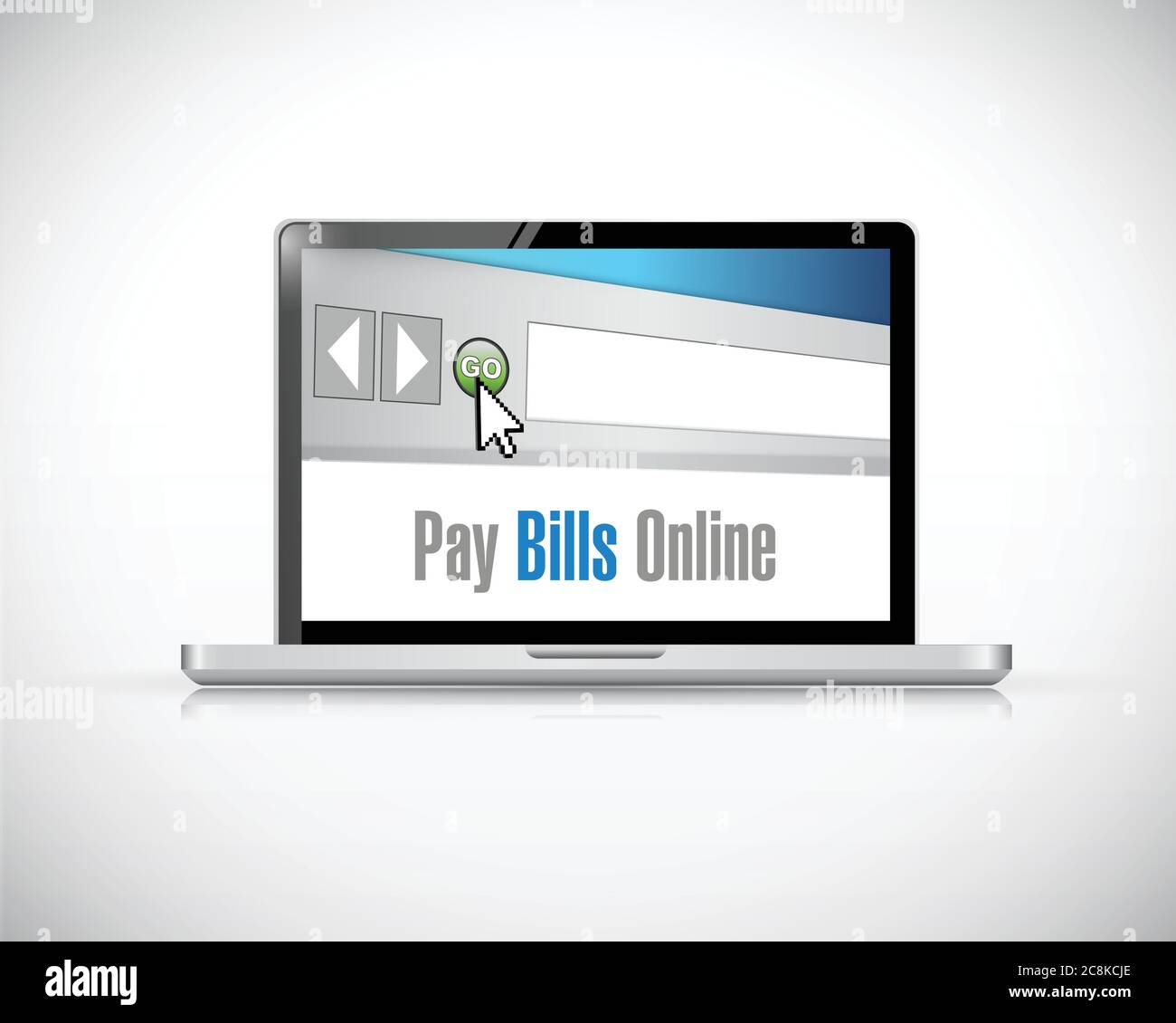 Pay bill online message on a computer laptop illustration design over a