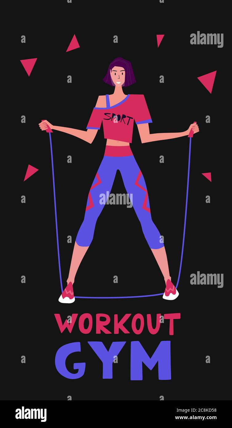 Athletic Female Character Exercising Fitness. Sport Healthy Lifestyle Wellness Concept with Fit Woman Doing Pilates, Training. Vector Flat Illustratio Stock Vector