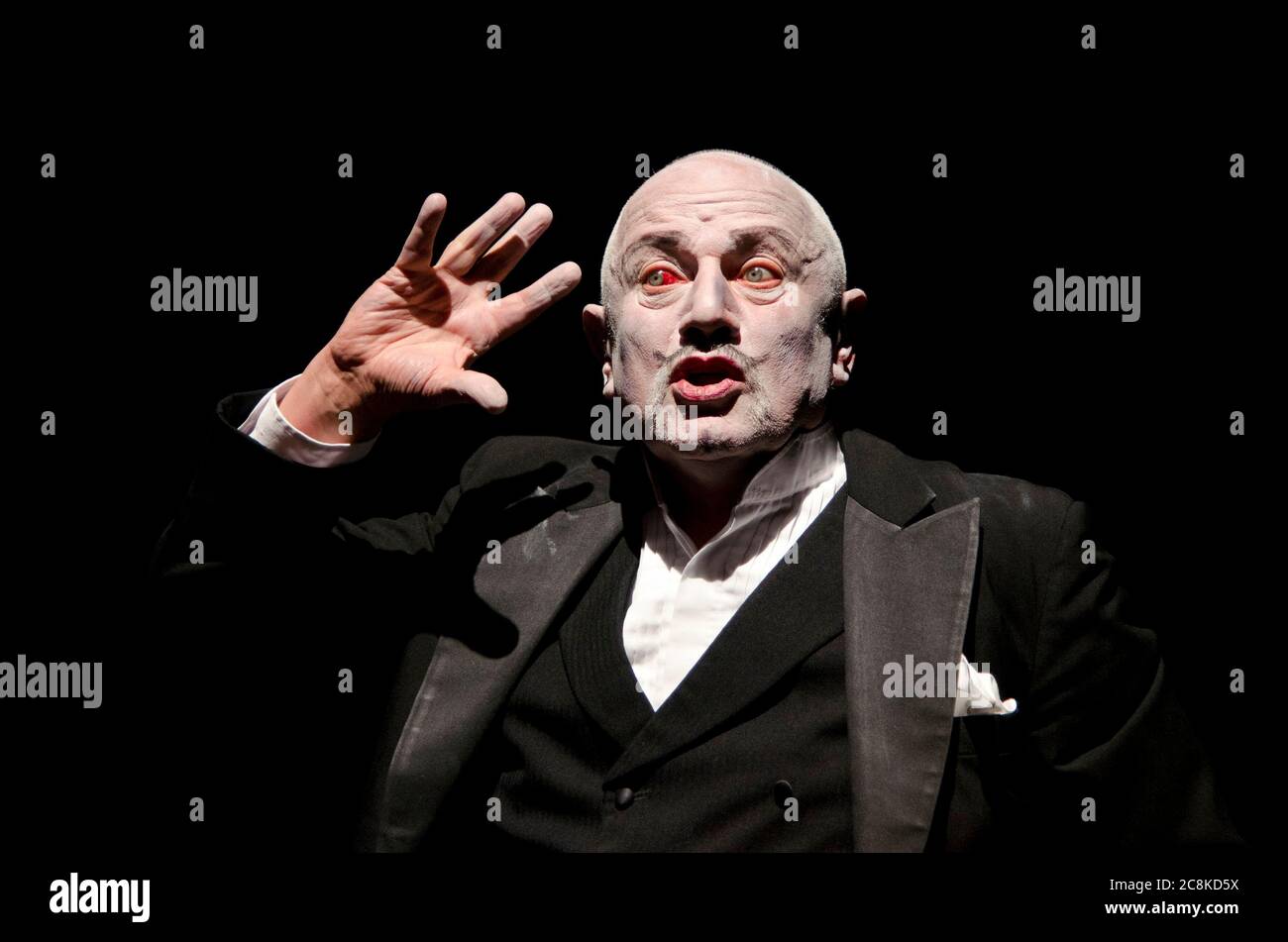 Steven Berkoff in THE TELL-TALE HEART adapted from the short story by Edgar Allen Poe  part of ONE MAN, a double bill of plays by Berkoff, at the Riverside Studios, London W6  13/04/2011 Stock Photo