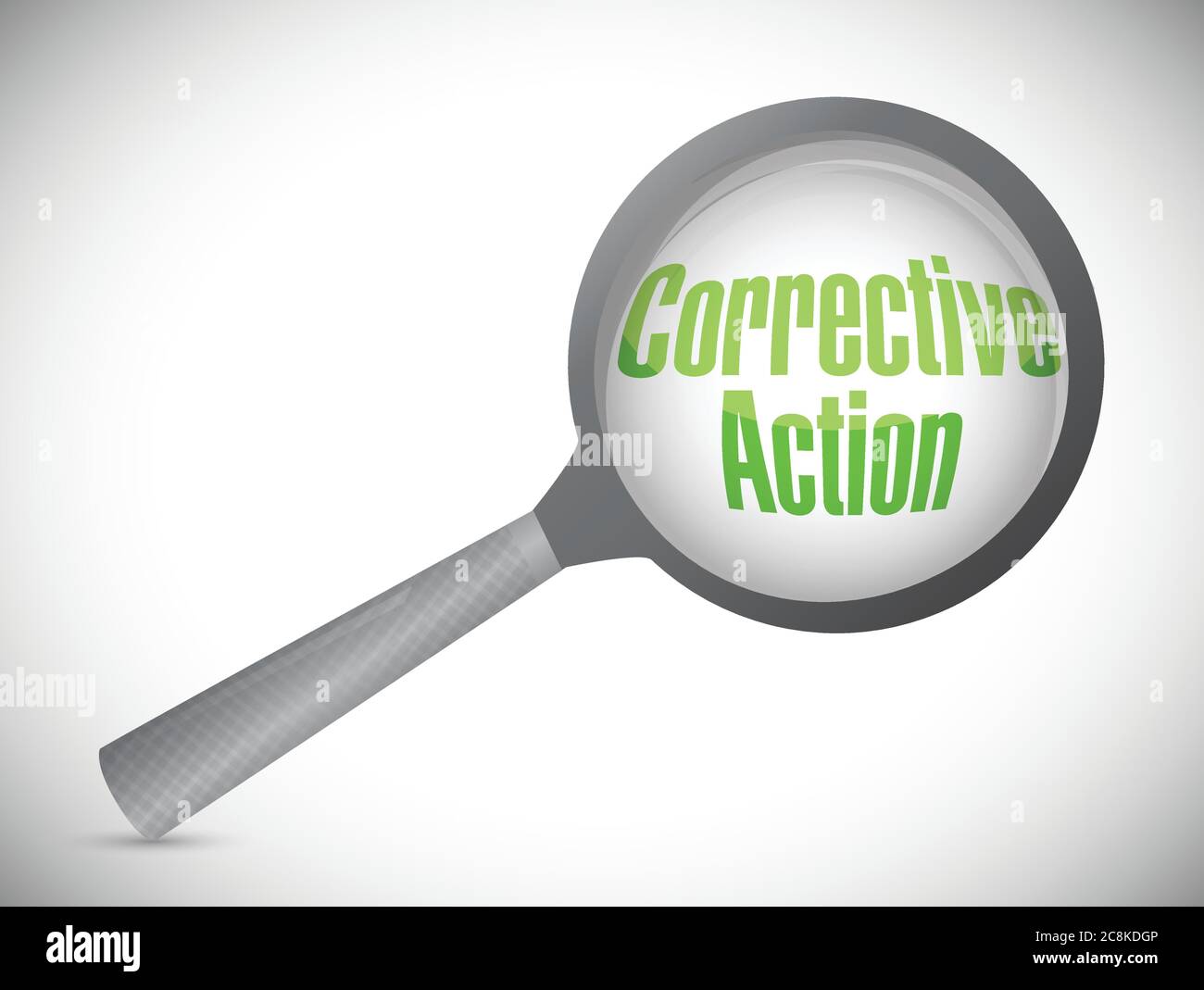 Corrective action under a magnify glass. illustration design over a white background Stock Vector