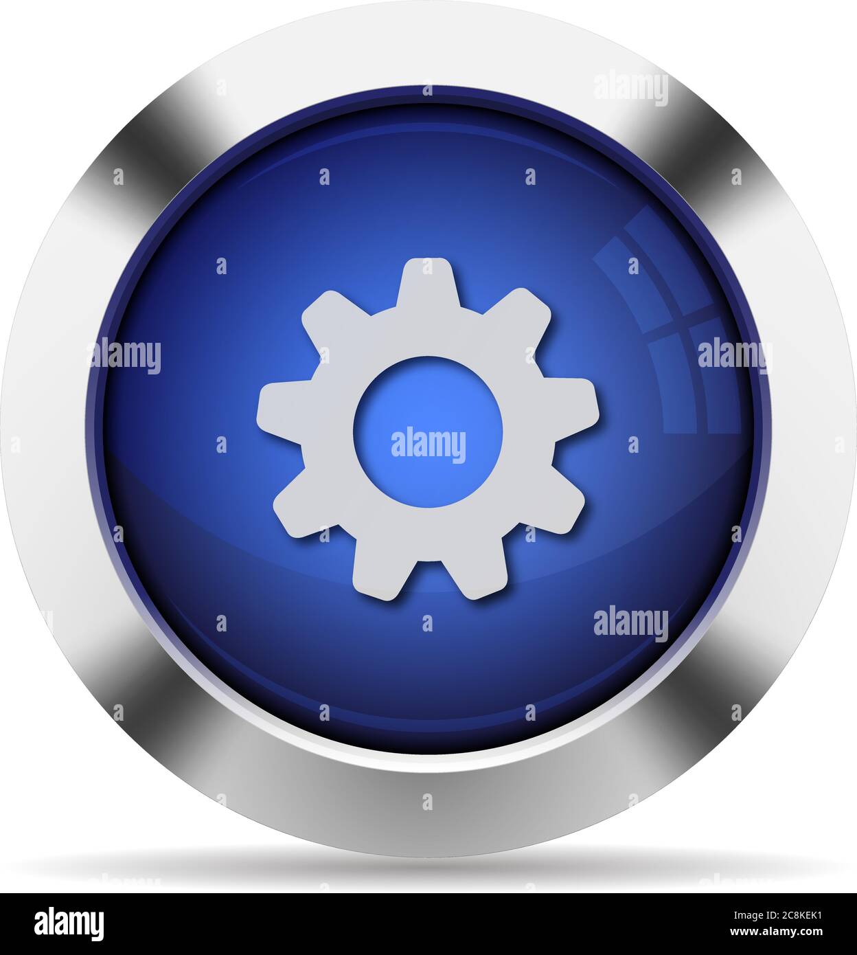 Blue glossy steel cogwheel button Stock Vector