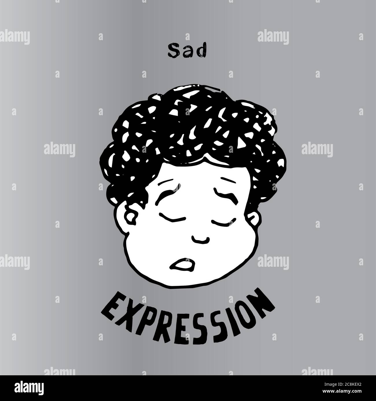 Sad face vector illustration. Interesting Cartoon character of sad kid. Used as emoticons and emojis. Stock Photo