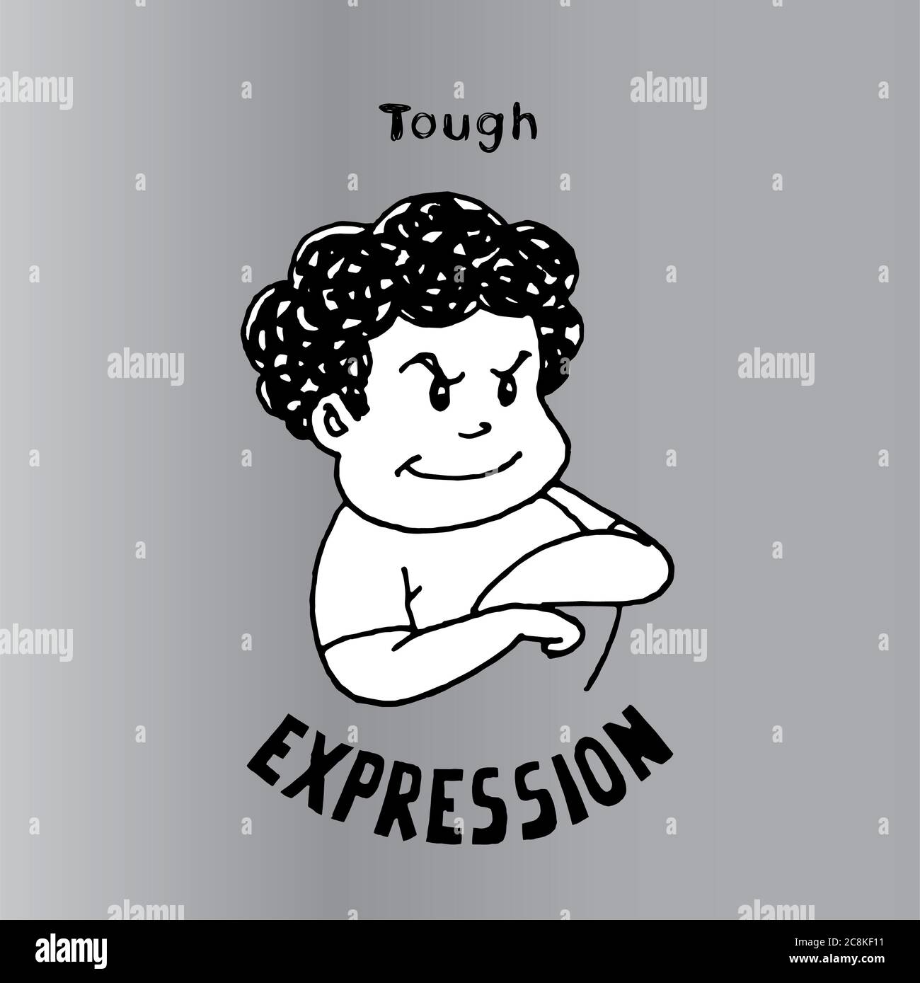 Tough kid face vector illustration. Interesting cartoon character. Used as emoticons and emojis. Stock Photo