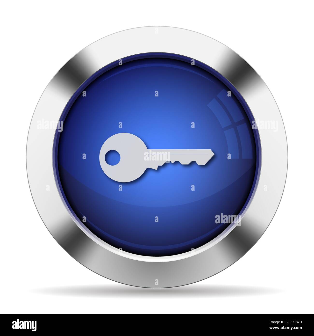 Blue glossy steel key button.Arranged layer structure. Stock Vector