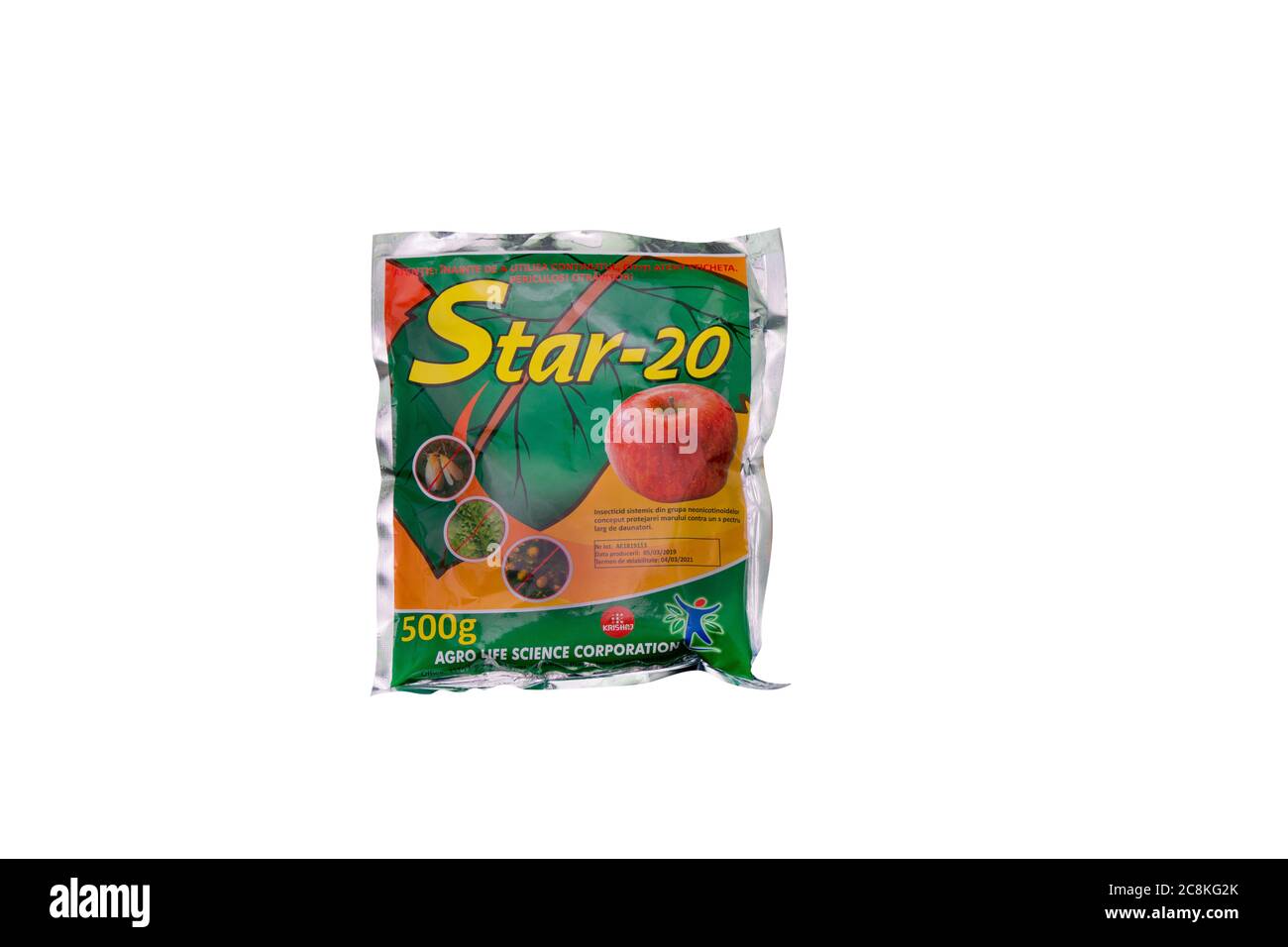 Moldova, Tiraspol - May 14, 2019: Plant protection products, Insecticides - Star 20 (Mospilan). Isolate on a white background. Stock Photo