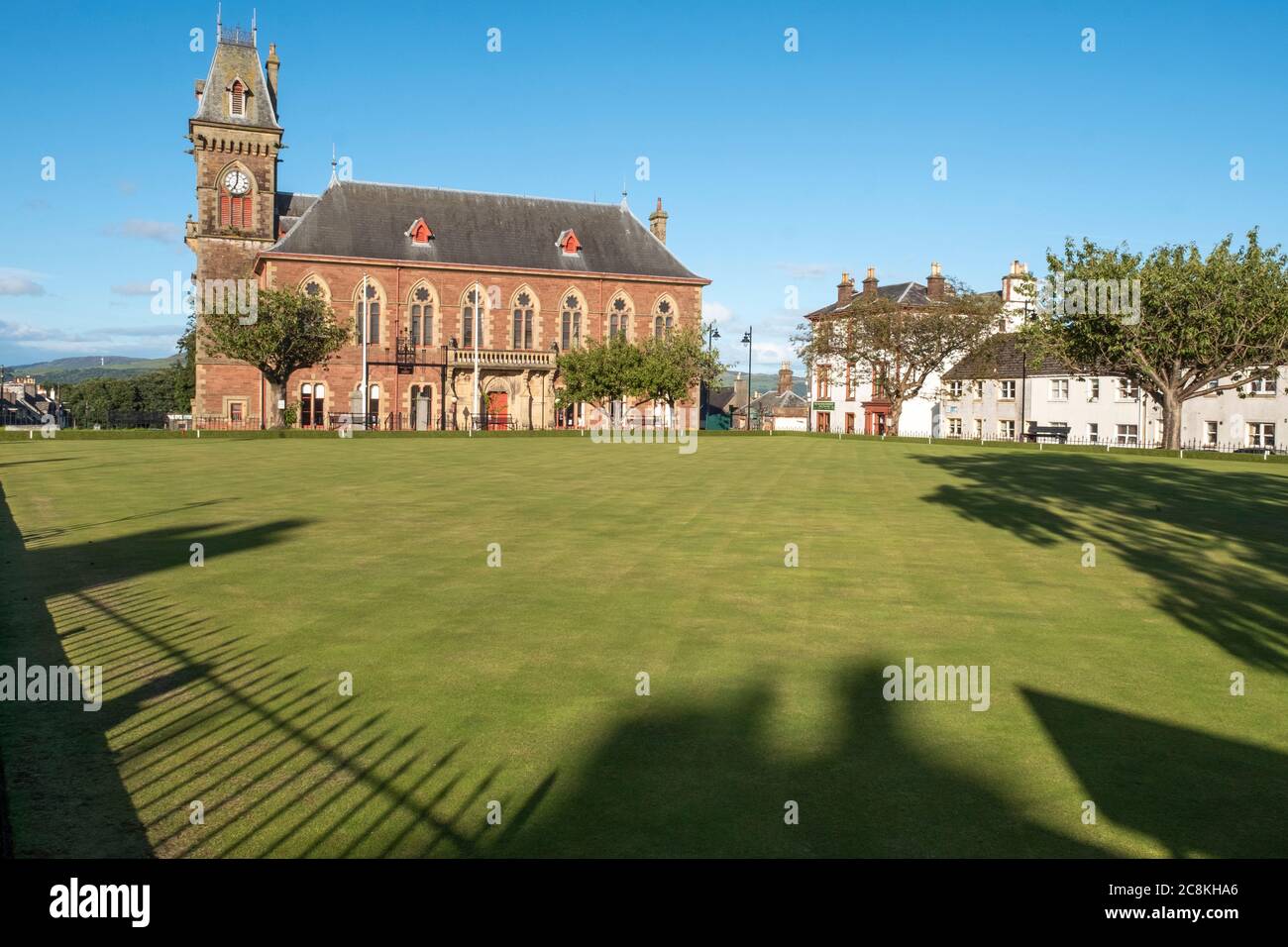 Wigtown public bowling green and town hall, Wigtown, Dumfries & Galloway, Scotland. Stock Photo