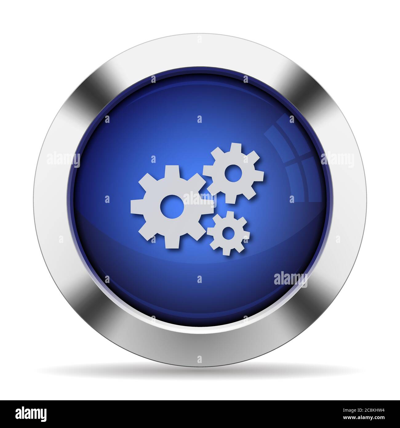 Blue glossy steel gears button Stock Vector