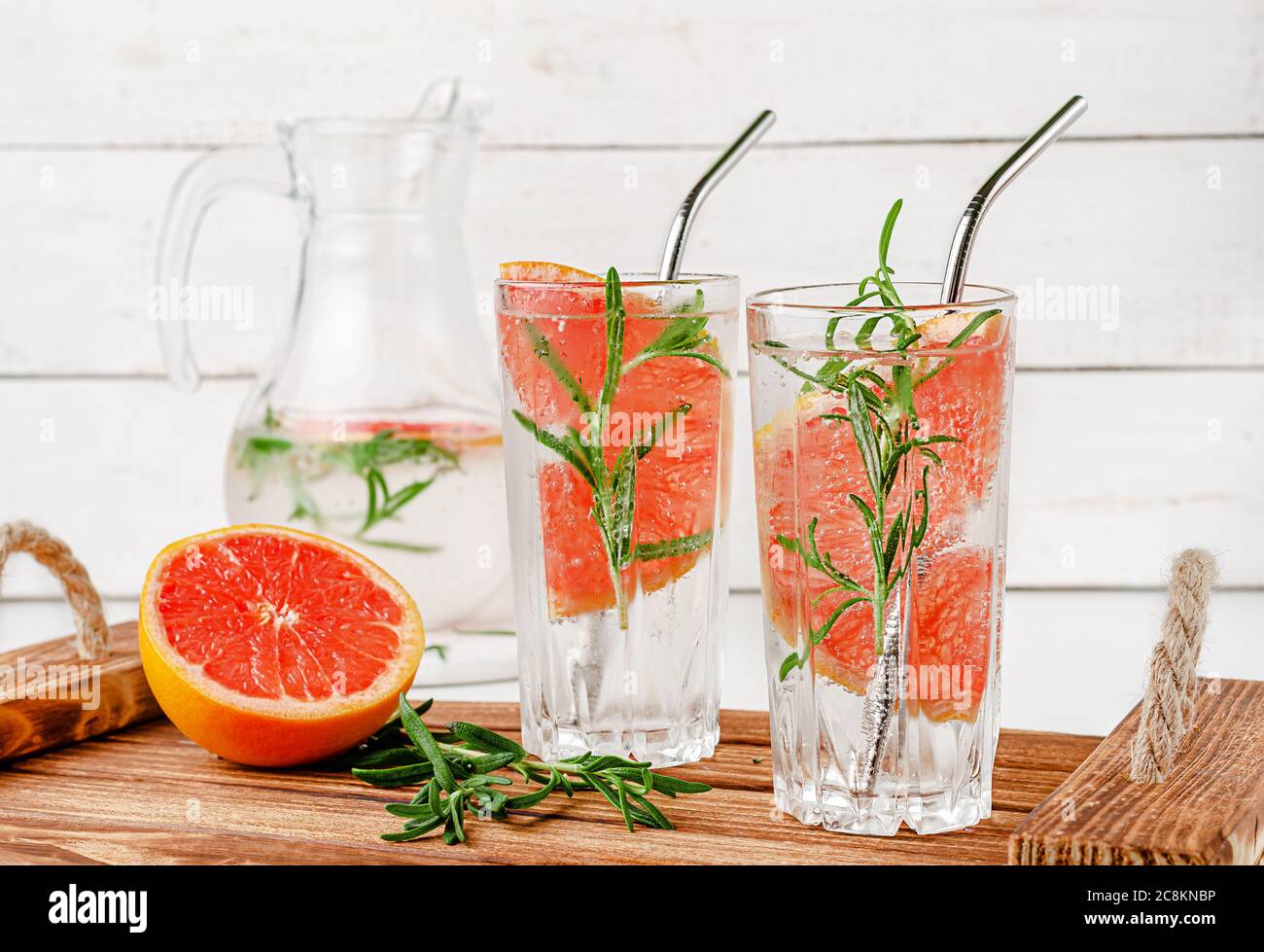 Antioxidant infused water with grapefruit and rosemary. Healthy