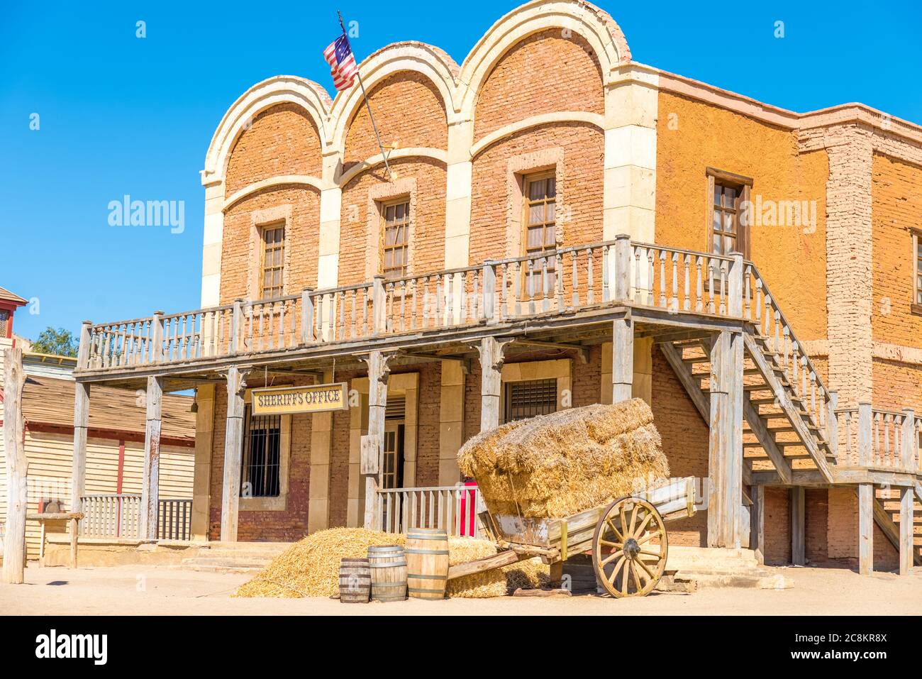 Rustic western town sheriff's office. 3d rendering. Part of a western town series Stock Photo